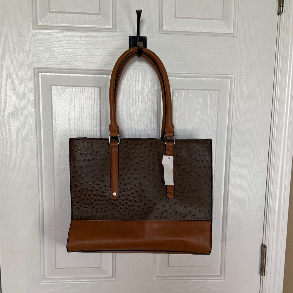 Van Heusen Brown and Tan Structured Tote Bag - Picture 3 of 6